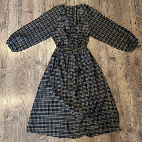 NWT H&M model-blend dress khaki green plaid - Picture 2 of 16